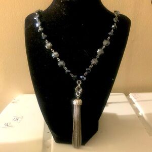 Long Talbots pendant necklace, silver blue stones chain approximately 36 inches